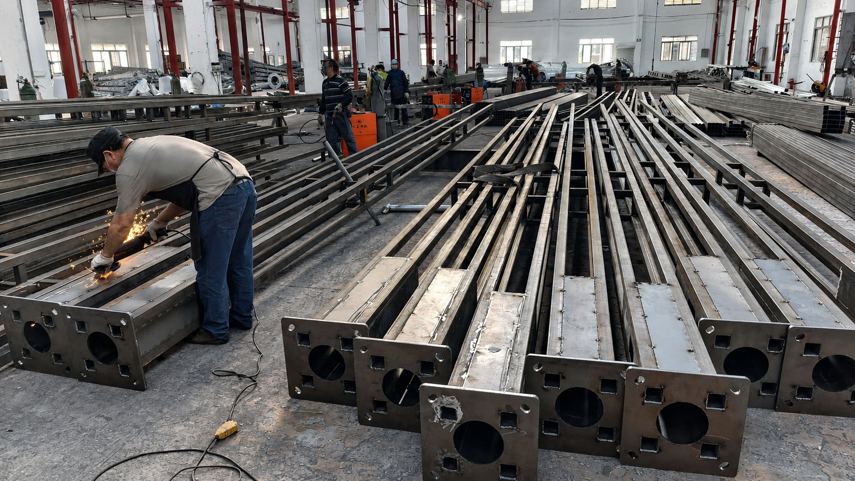 Welding workshop for custom street light poles